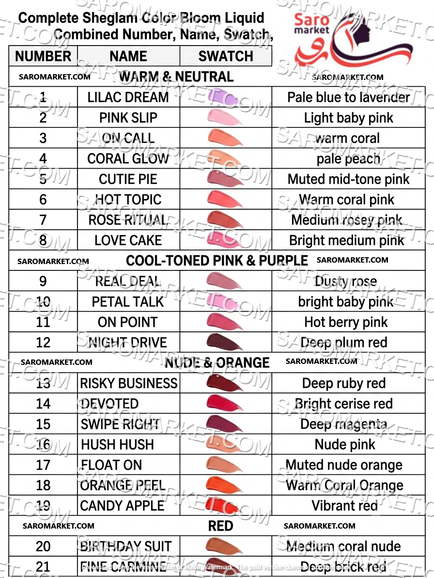 رژ گونه مایع کالر بلوم شیگلم (SHEGLAM) LIST