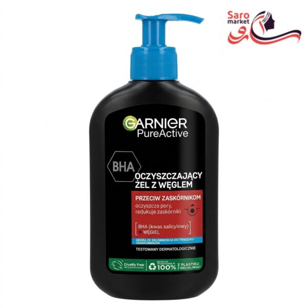 ژل شستشوی صورت گارنیه مدل پیور اکتیو حاوی BHA و زغال فعال (Garnier)