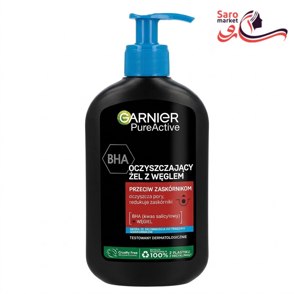 ژل شستشوی صورت گارنیه مدل پیور اکتیو حاوی BHA و زغال فعال (Garnier) ژل شستشوی صورت گارنیه مدل پیور اکتیو حاوی BHA و زغال فعال (Garnier)
